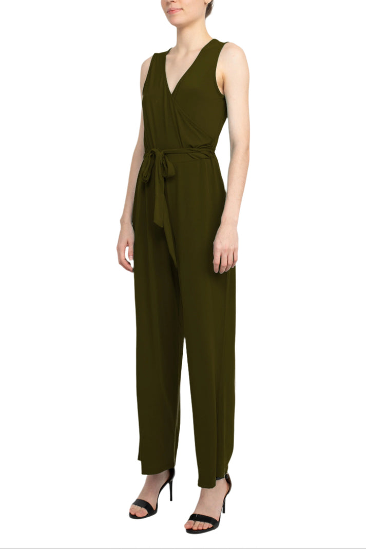 Jumpsuit Long Formal Tie Waist Jumpsuit Dark Olive