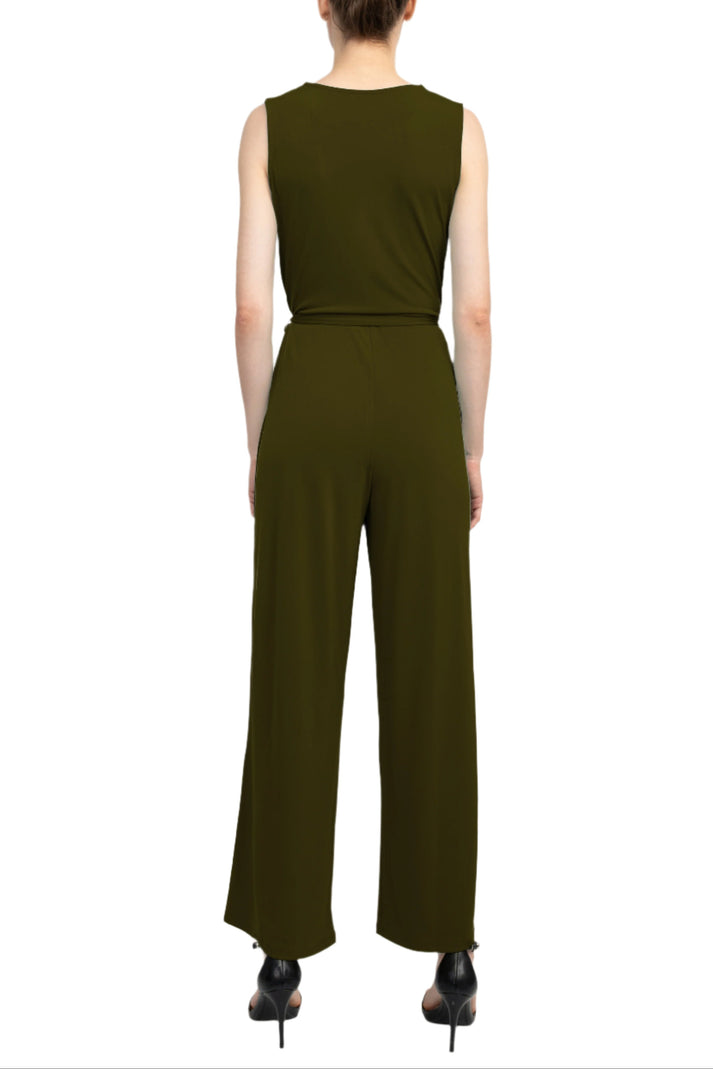 Jumpsuit Long Formal Tie Waist Jumpsuit Dark Olive
