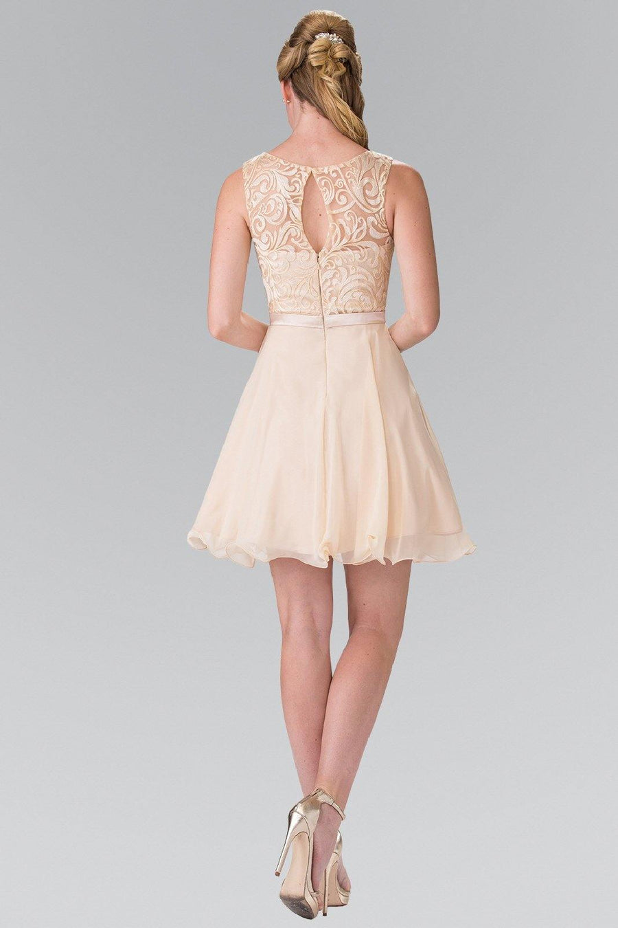 Lace Bodice A-Line Short Dress Cocktail - The Dress Outlet Elizabeth K