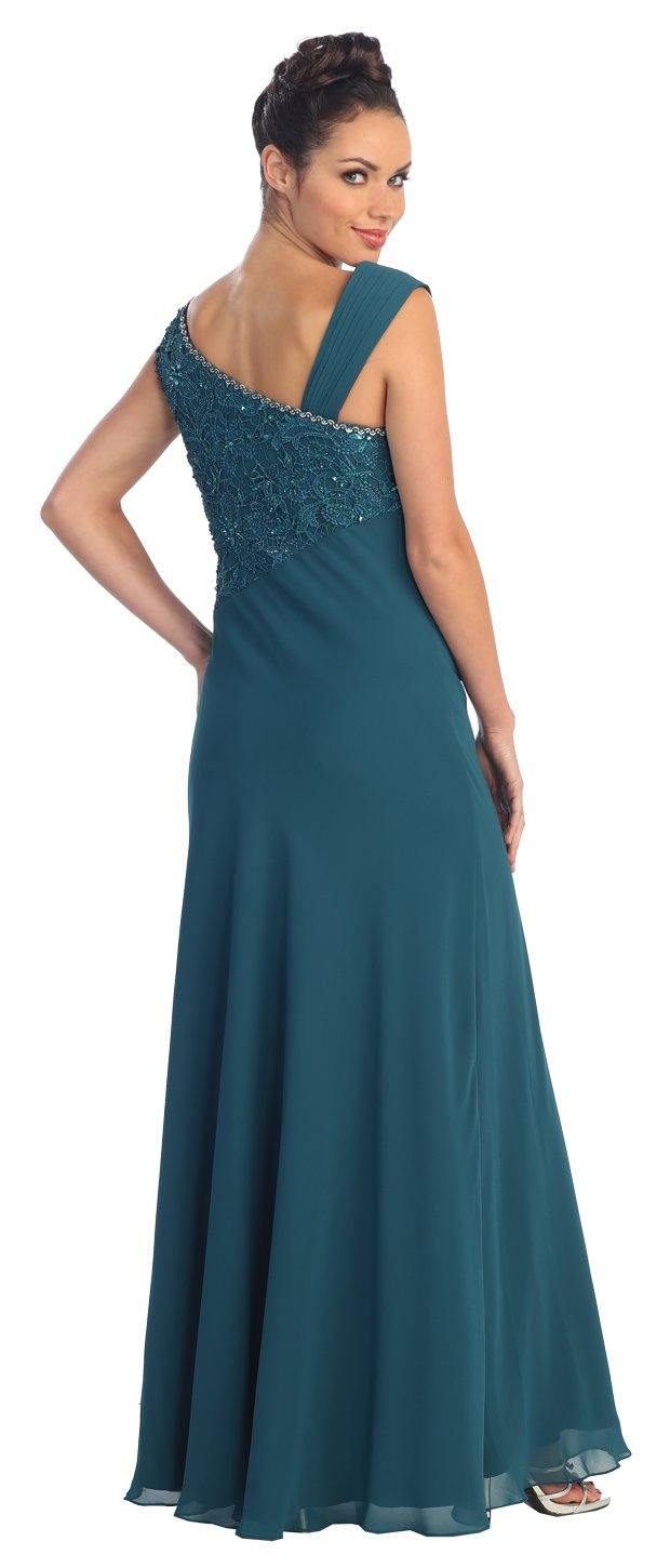 Lace Embellished Bodice Chiffon Long Formal Dress - The Dress Outlet Elizabeth K