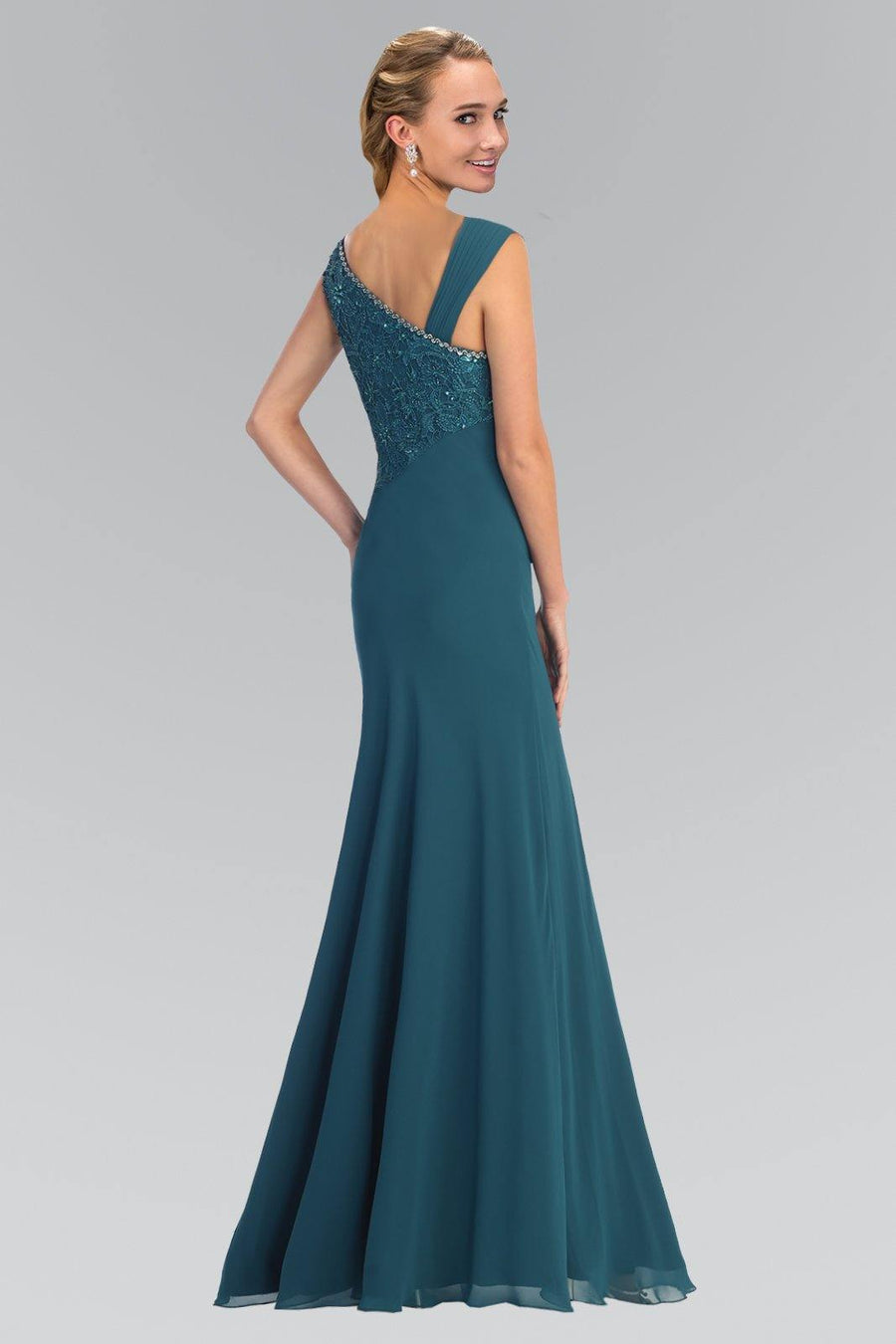 Lace Embellished Bodice Chiffon Long Formal Dress - The Dress Outlet Elizabeth K