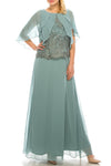 Le Bos Long Formal Evening Cape Chiffon Dress - The Dress Outlet
