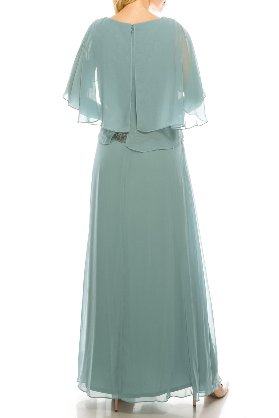 Le Bos Long Formal Evening Cape Chiffon Dress - The Dress Outlet