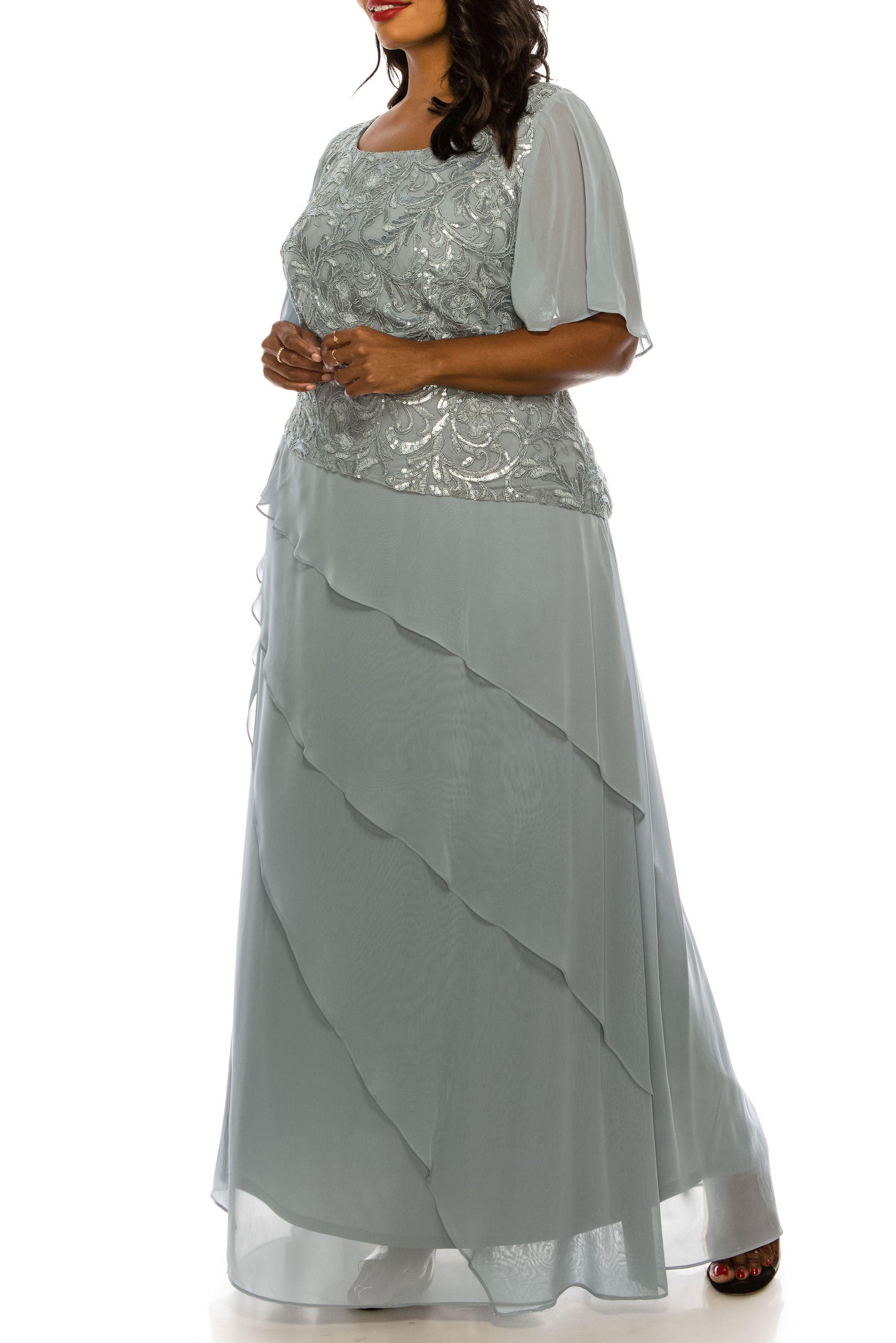 Le Bos Plus Size Long Chiffon Tiered Dress 27708 - The Dress Outlet