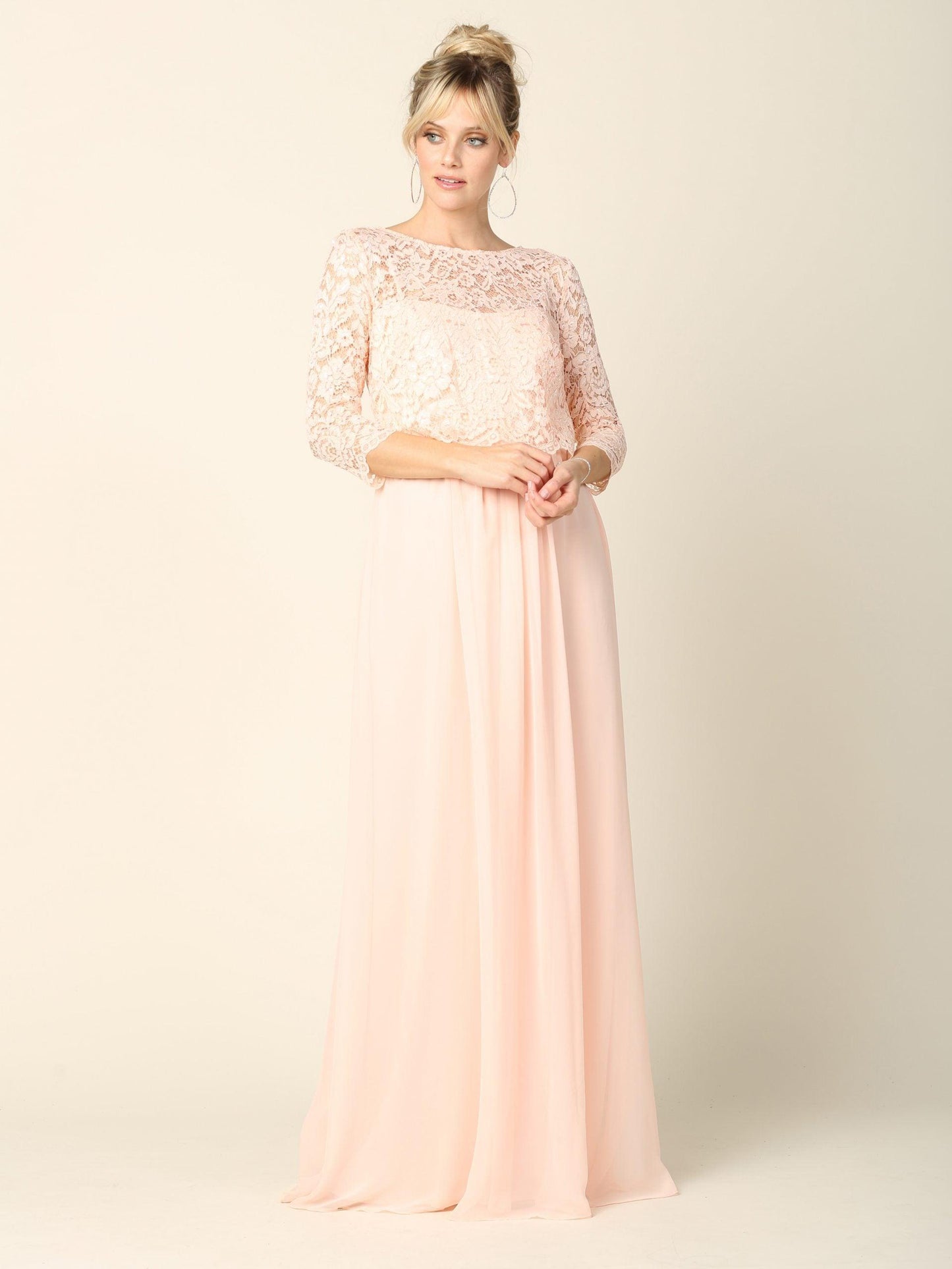 Long 3/4 Sleeve Mother of the Bride Chiffon Dress Sale - The Dress Outlet