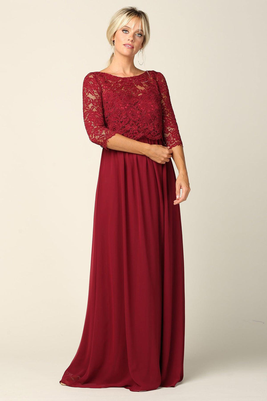 Long 3/4 Sleeve Mother of the Bride Chiffon Dress Sale - The Dress Outlet