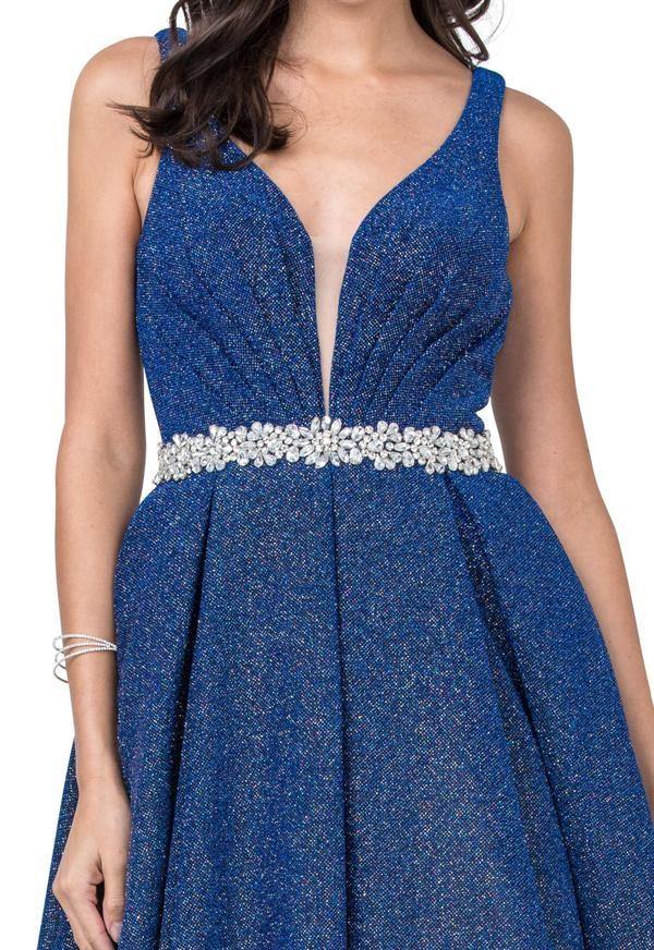 Long Ball Gown Embellished Waist Long Prom Dress - The Dress Outlet