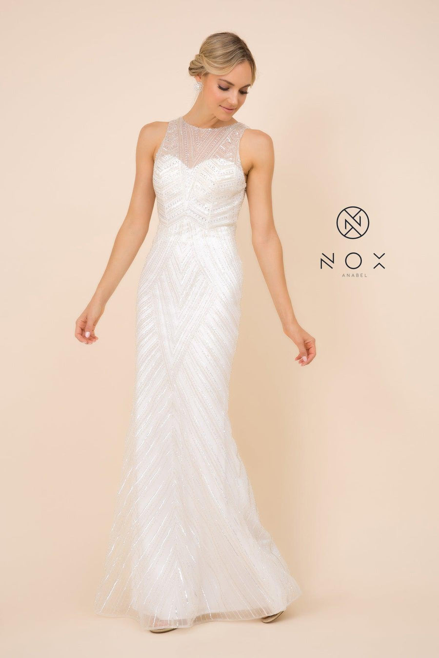 Long  Bridal Gown Sleeveless Fitted Wedding Dress - The Dress Outlet