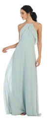 Long Bridesmaids Ruffle Halter Chiffon Dress - The Dress Outlet