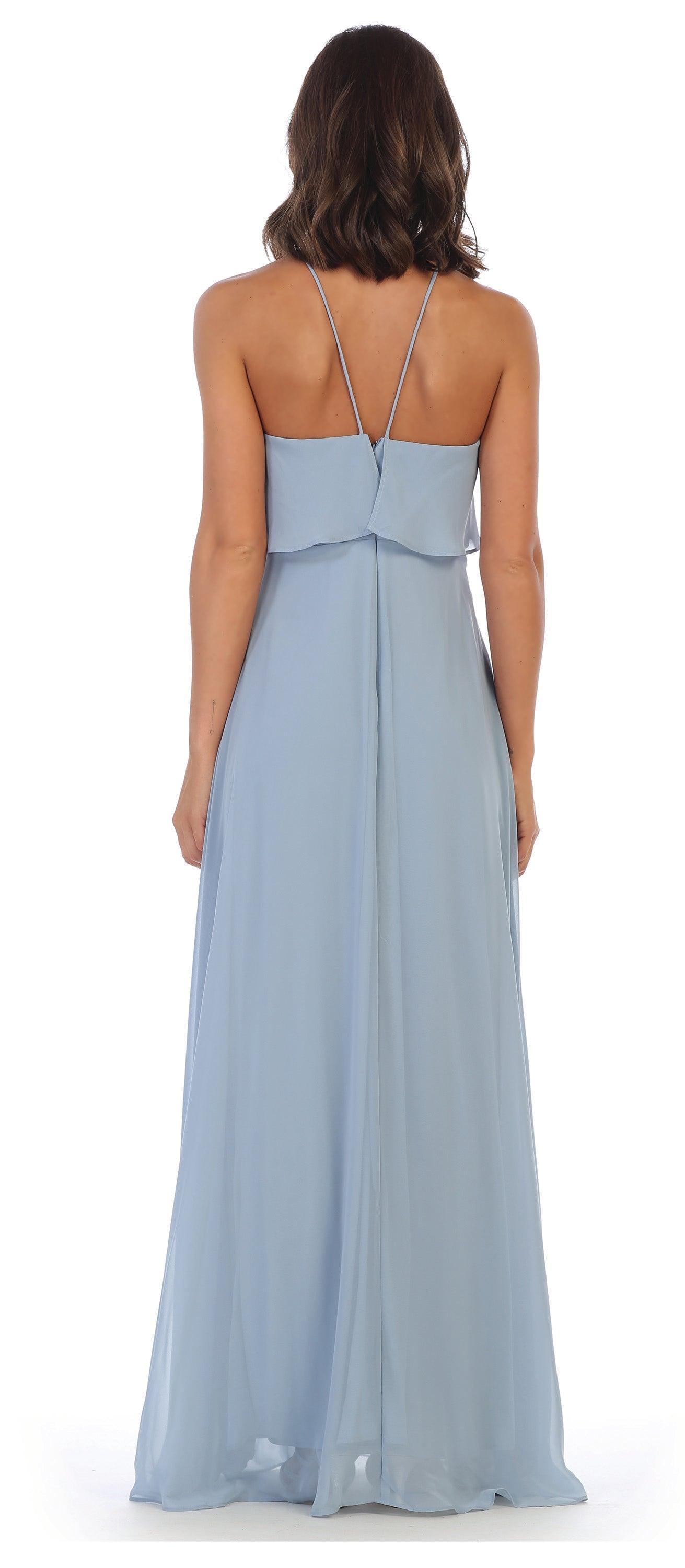 Long Bridesmaids Ruffle Halter Chiffon Dress - The Dress Outlet