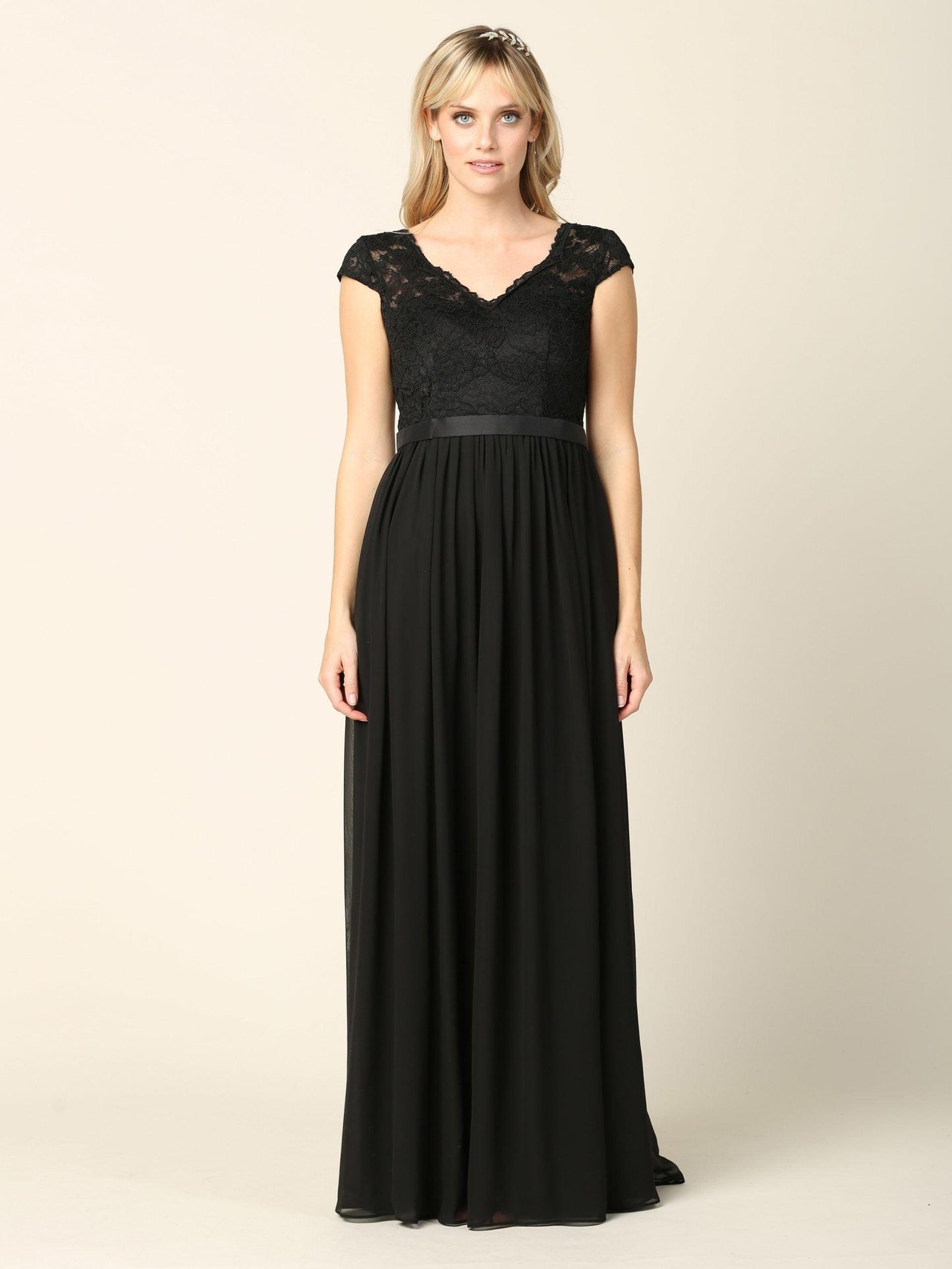 Long Cap Sleeve Mother of the Bride Formal Dress Sale - The Dress Outlet