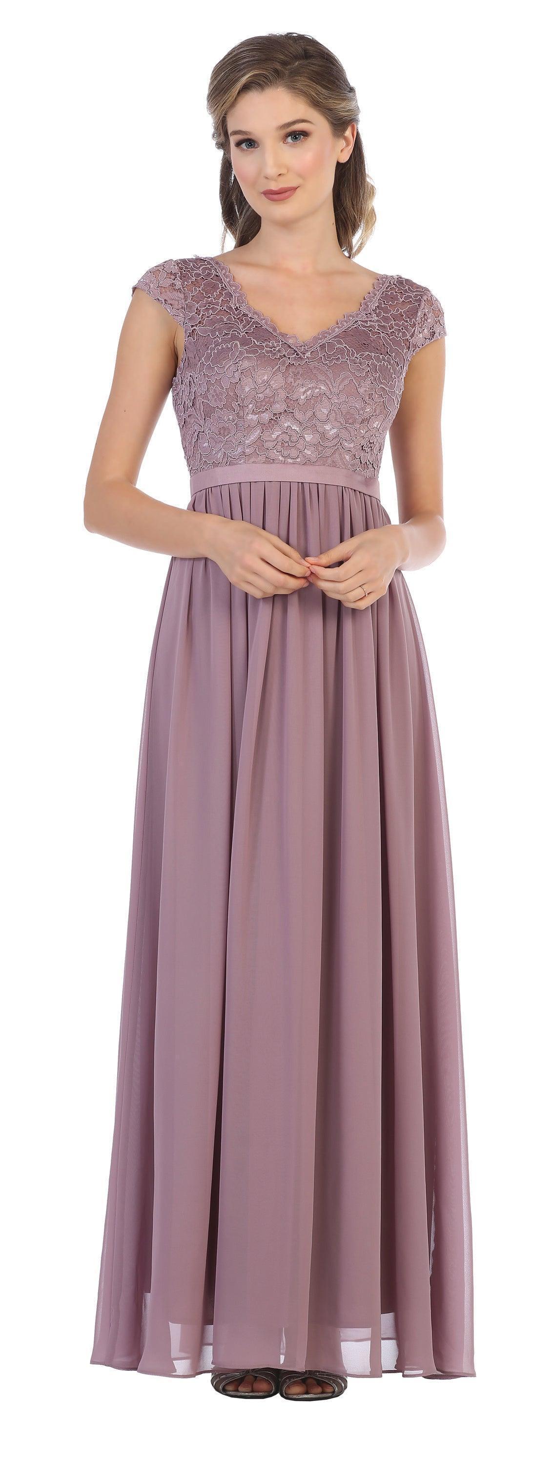 Long Cap Sleeve Mother of the Bride Formal Dress Sale - The Dress Outlet