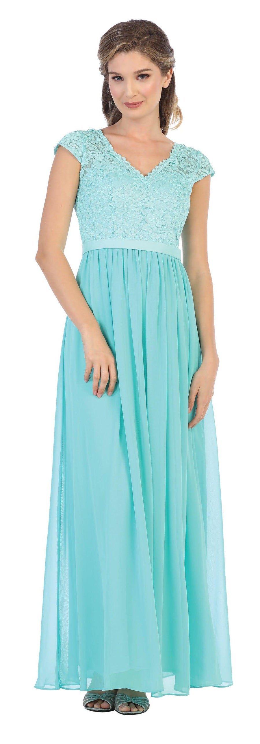 Long Cap Sleeve Mother of the Bride Formal Dress - The Dress Outlet