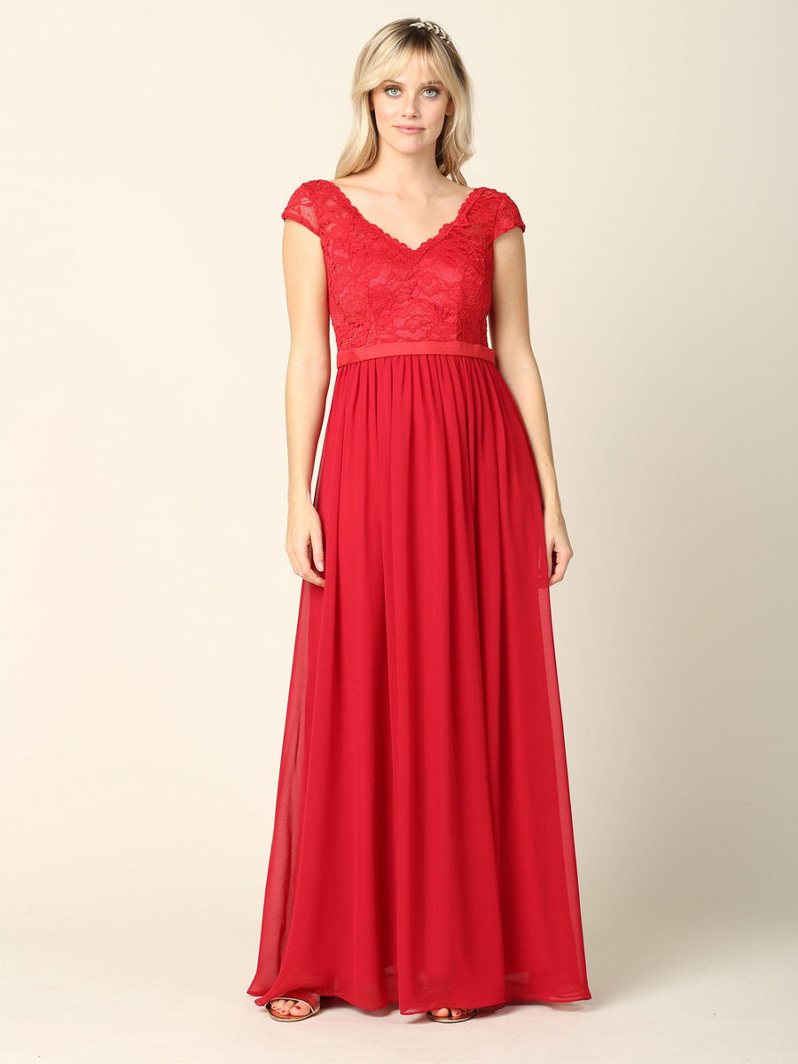 Long Cap Sleeve Mother of the Bride Formal Dress - The Dress Outlet