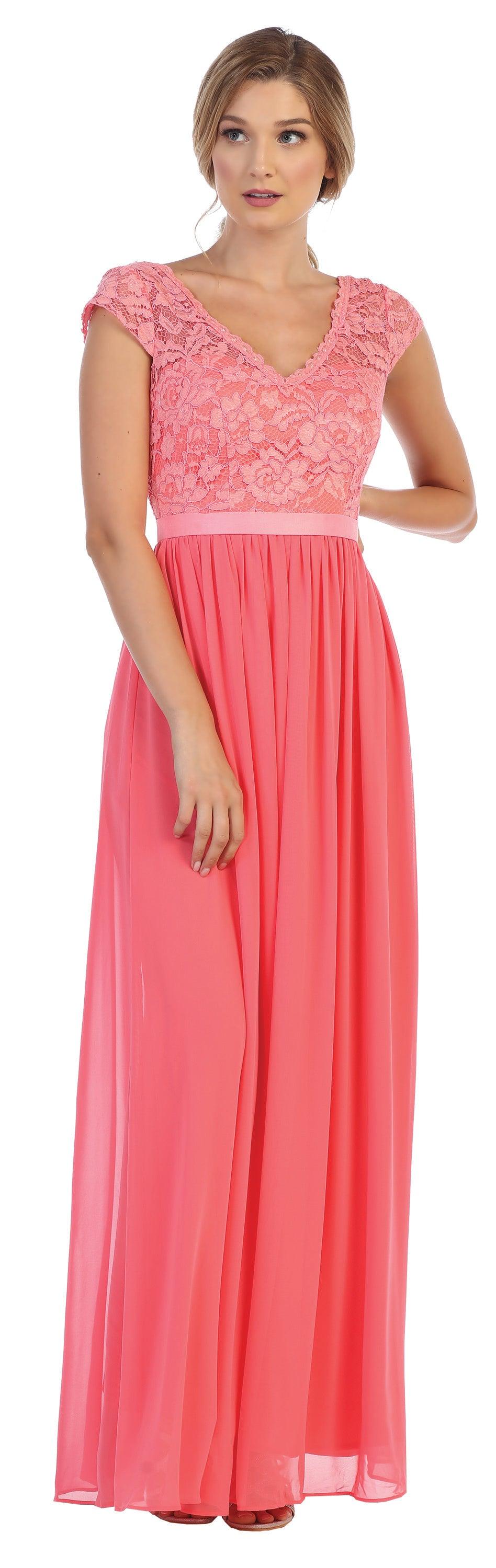 Long Cap Sleeve Mother of the Bride Formal Dress - The Dress Outlet