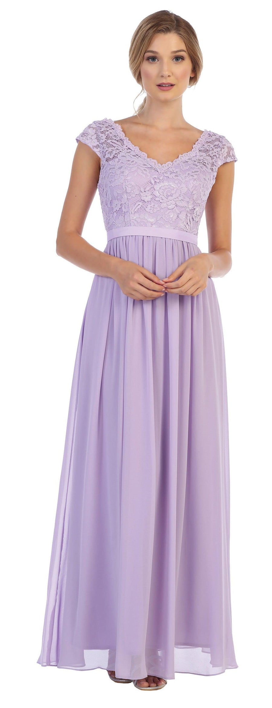 Long Cap Sleeve Mother of the Bride Formal Dress - The Dress Outlet
