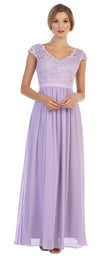 Long Cap Sleeve Mother of the Bride Formal Dress - The Dress Outlet