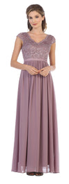 Long Cap Sleeve Mother of the Bride Formal Dress - The Dress Outlet