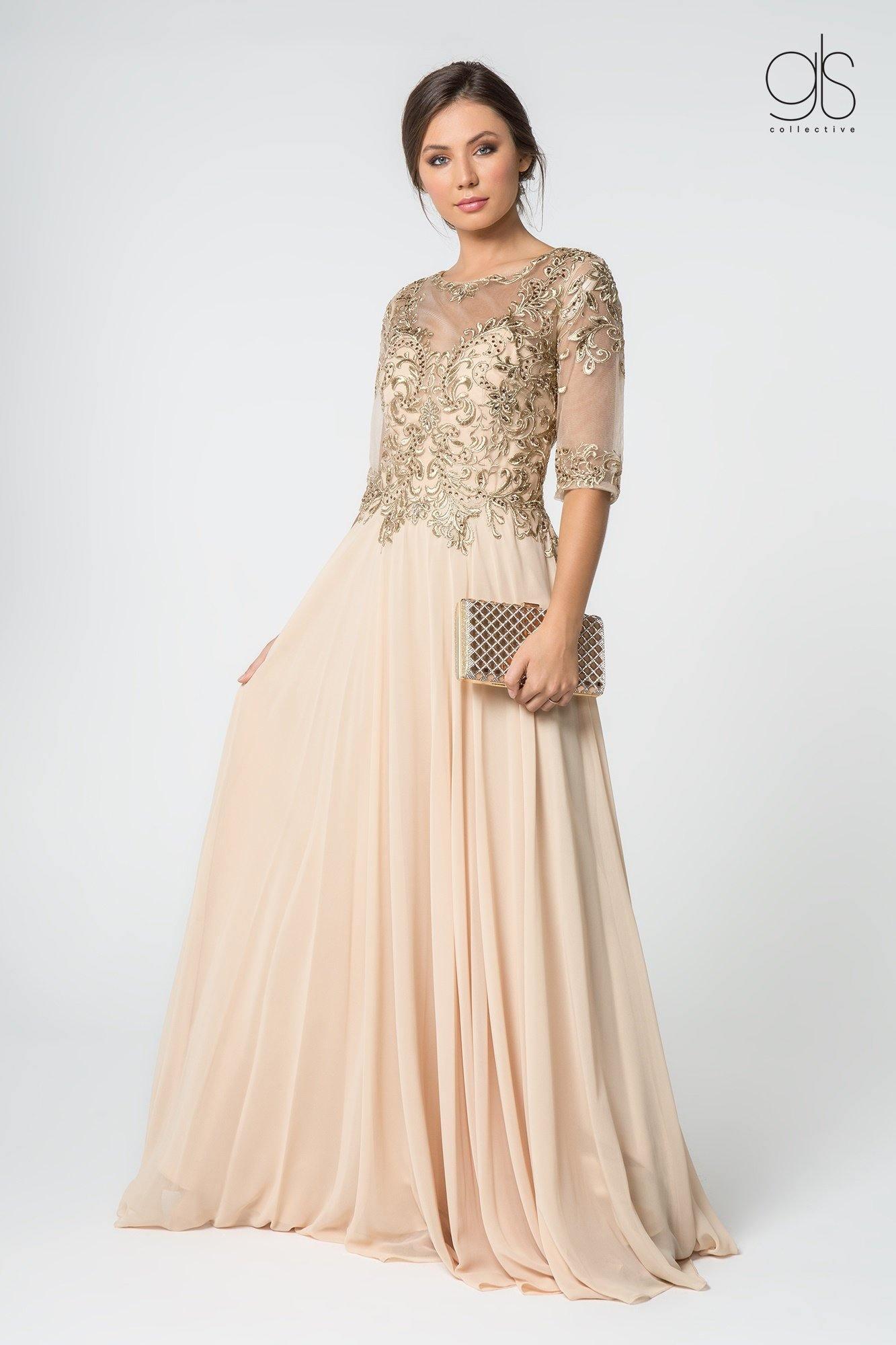 Long Embroidered Mother of the Bride Gown Sale - The Dress Outlet