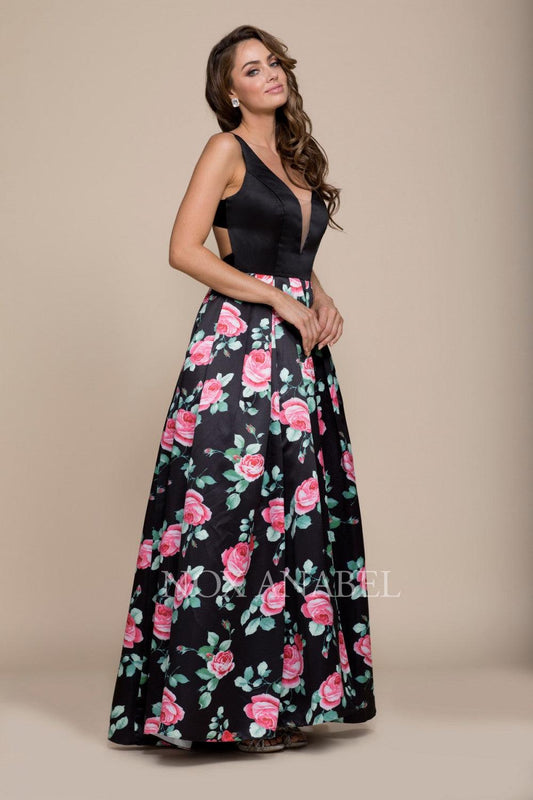 Long Floral Print Skirt Prom Dress Evening Gown - The Dress Outlet Nox Anabel
