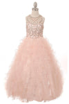 Long Flower Girl Dress Beaded Layered Organza Gown - The Dress Outlet Cinderella Couture