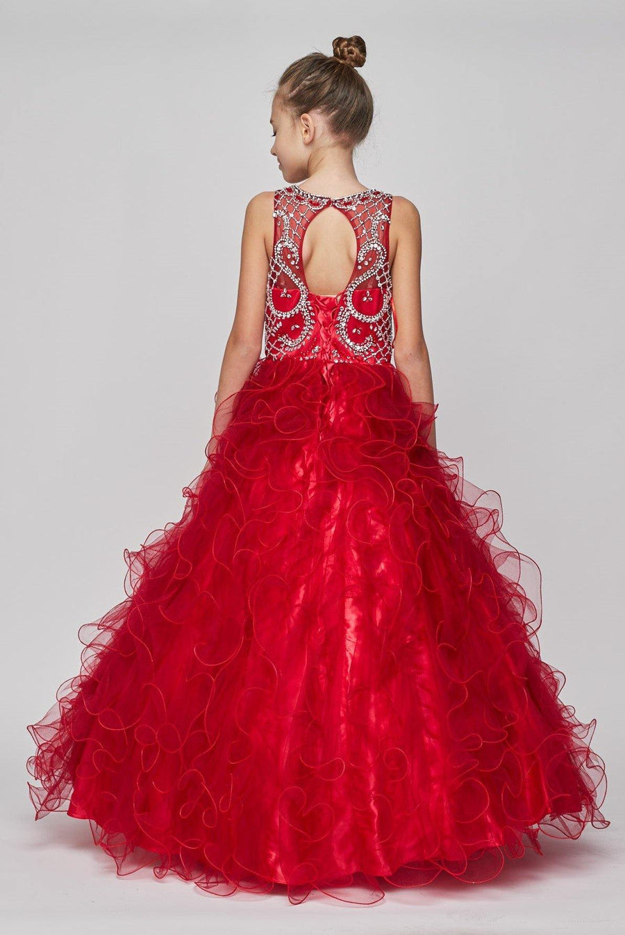 Long Flower Girl Dress Beaded Layered Organza Gown - The Dress Outlet Cinderella Couture