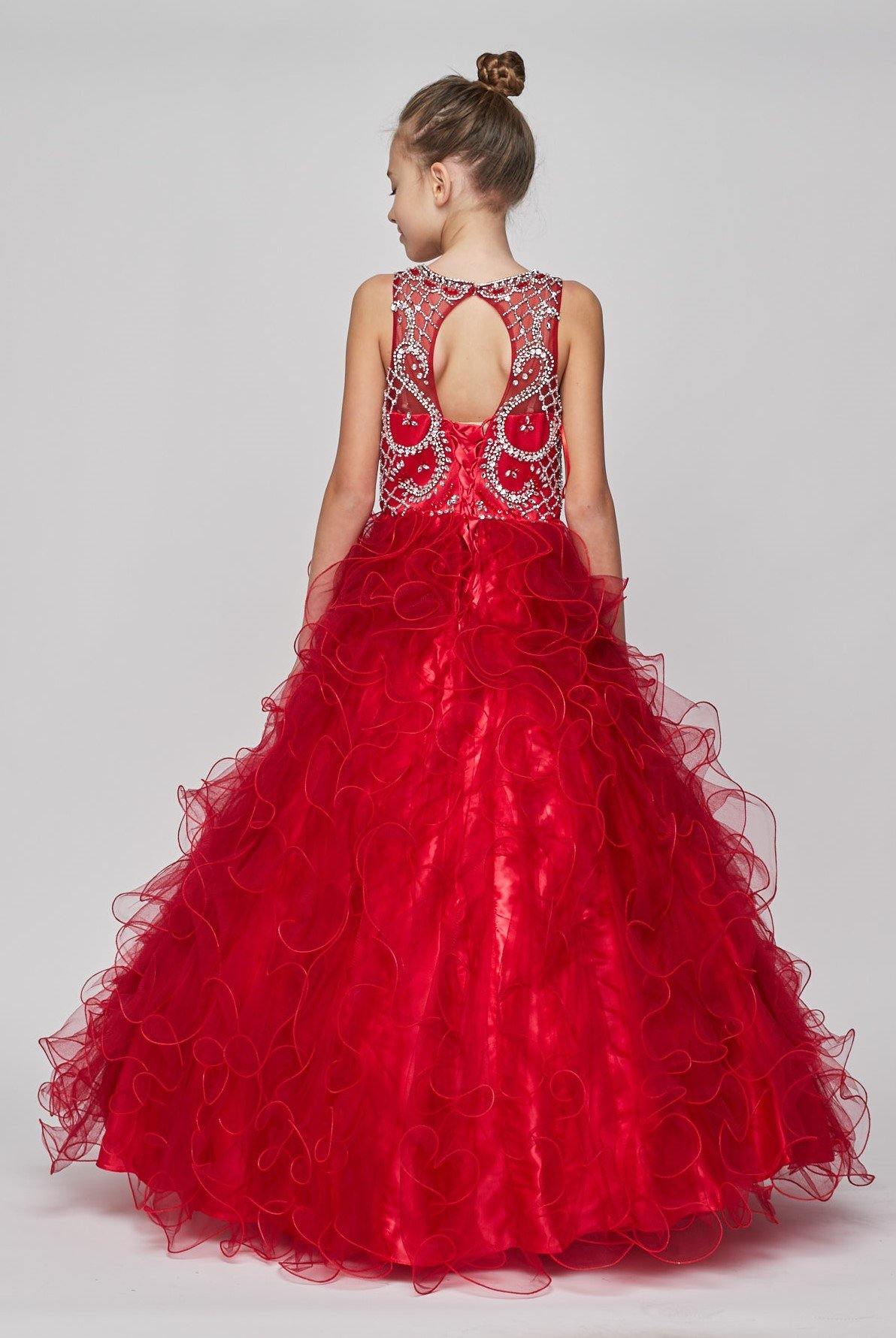 Long Flower Girl Dress Beaded Layered Organza Gown - The Dress Outlet Cinderella Couture