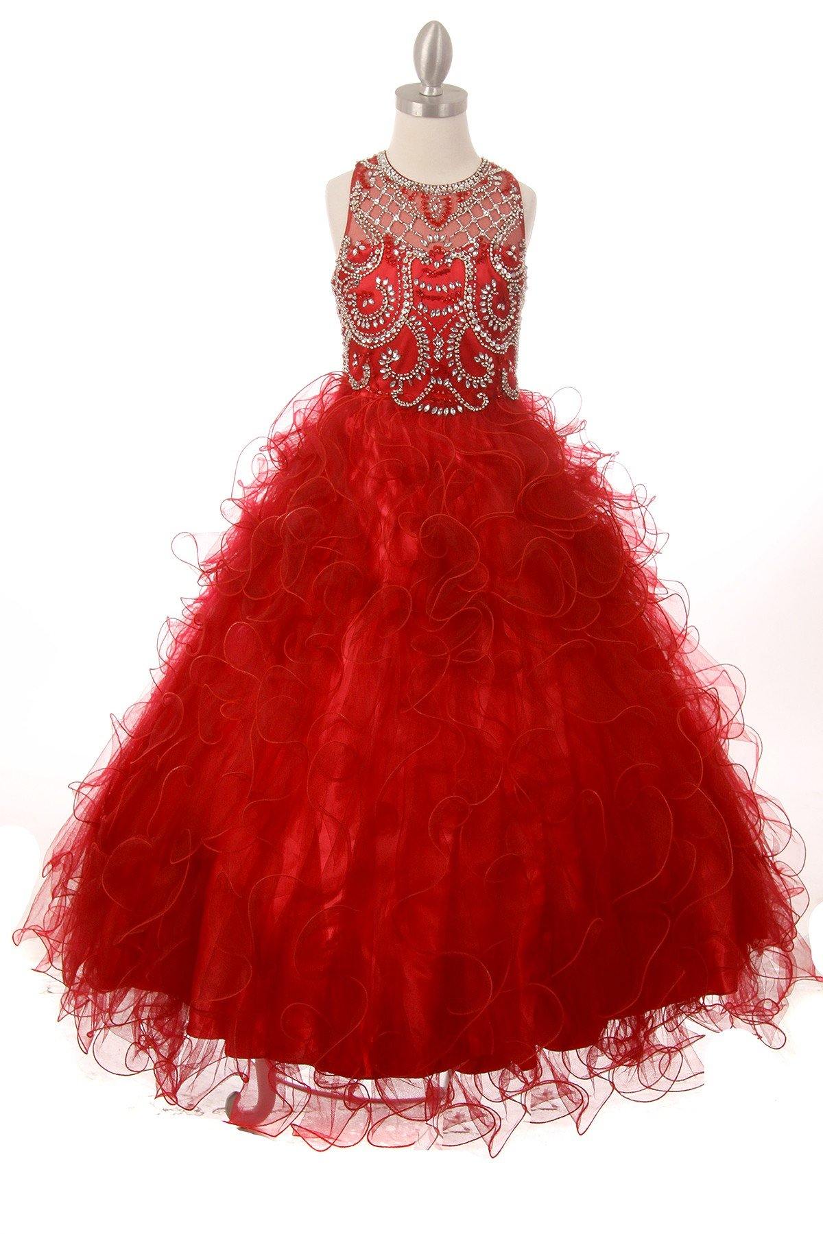 Long Flower Girl Dress Beaded Layered Organza Gown - The Dress Outlet Cinderella Couture