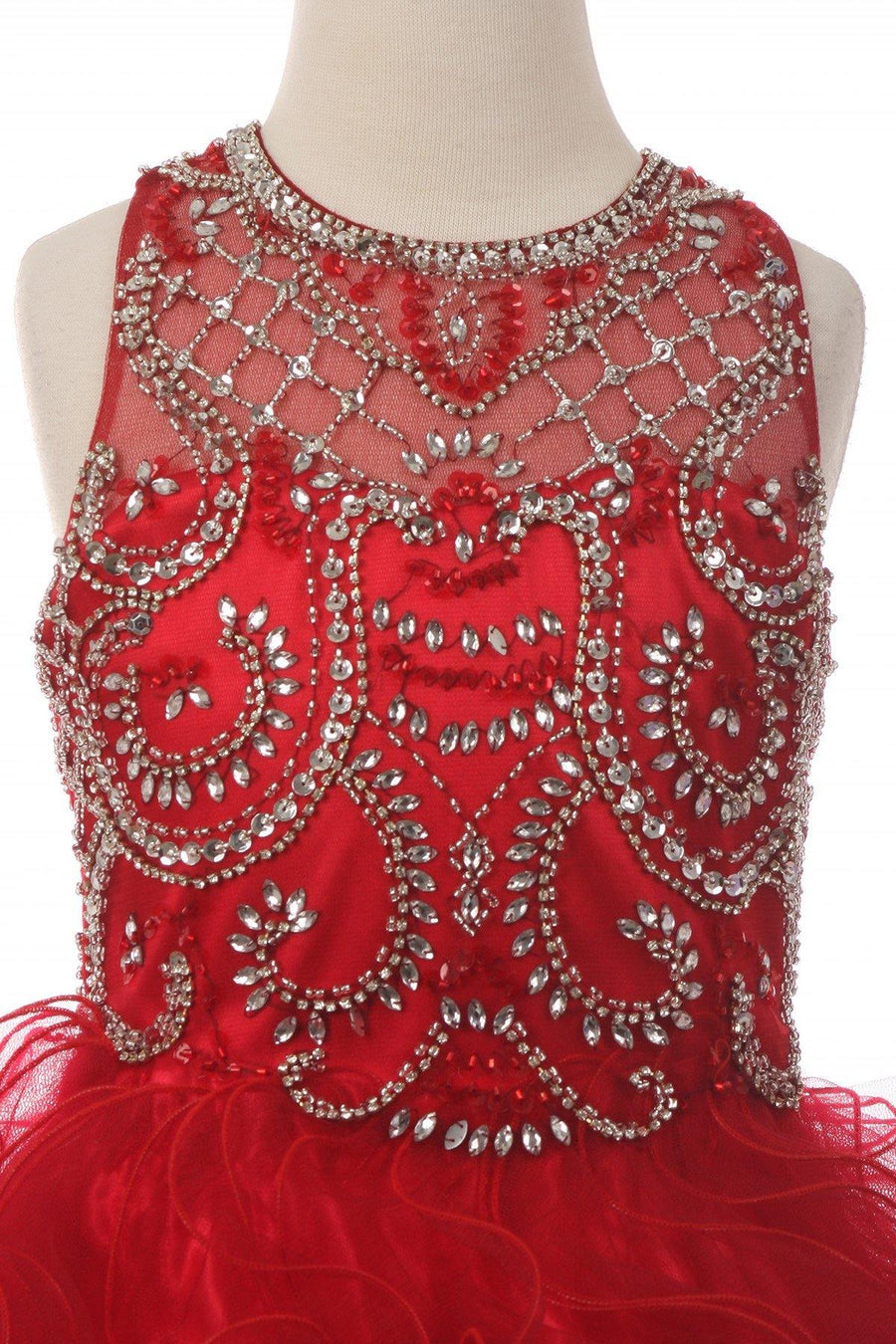 Long Flower Girl Dress Beaded Layered Organza Gown - The Dress Outlet Cinderella Couture