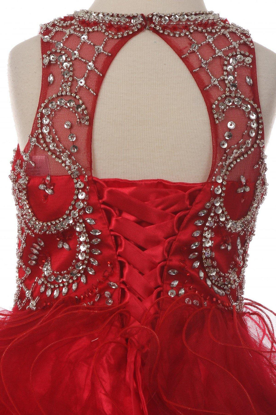 Long Flower Girl Dress Beaded Layered Organza Gown - The Dress Outlet Cinderella Couture