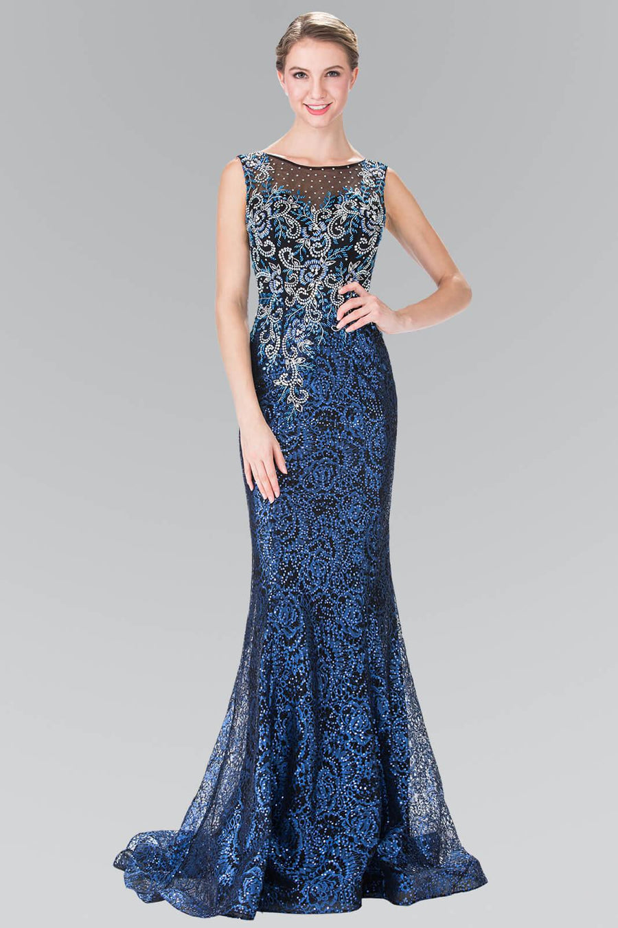 Long Formal Beaded Sleeveless Evening Prom Dress - The Dress Outlet Elizabeth K
