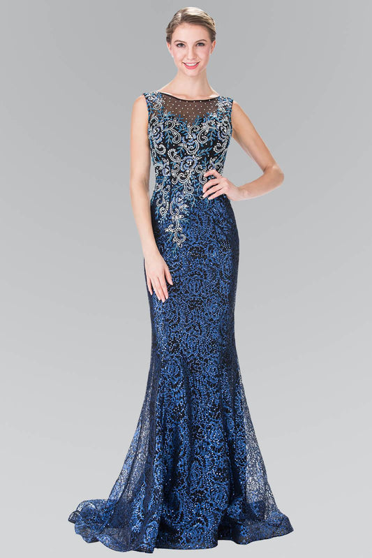 Long Formal Beaded Sleeveless Evening Prom Dress - The Dress Outlet Elizabeth K