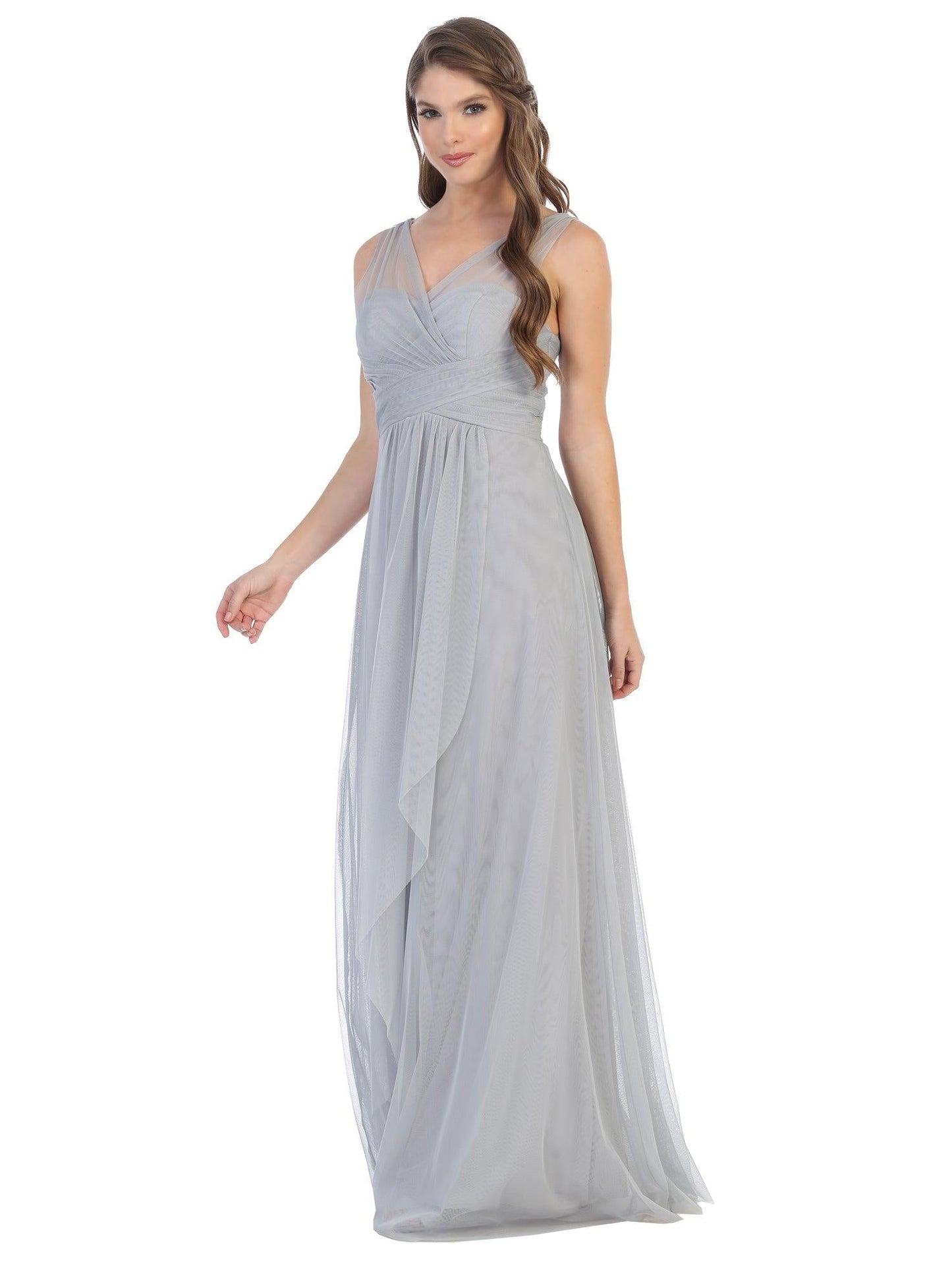 Long Formal Bridesmaids Sleeveless Tulle Dress - The Dress Outlet