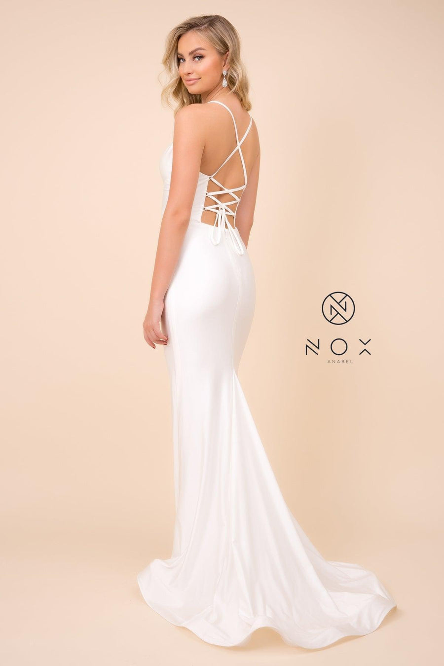 Long Formal Fitted Spaghetti Strap Wedding Dress - The Dress Outlet