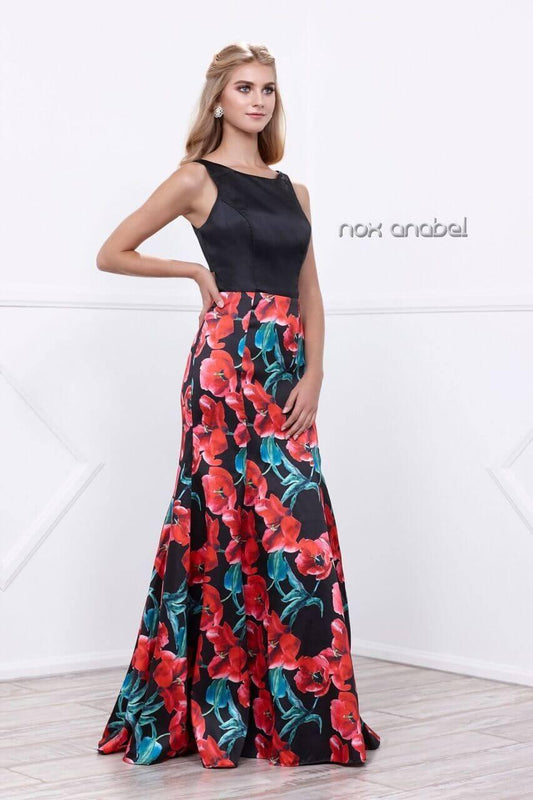 Long Formal Floral Print Prom Dress - The Dress Outlet Nox Anabel