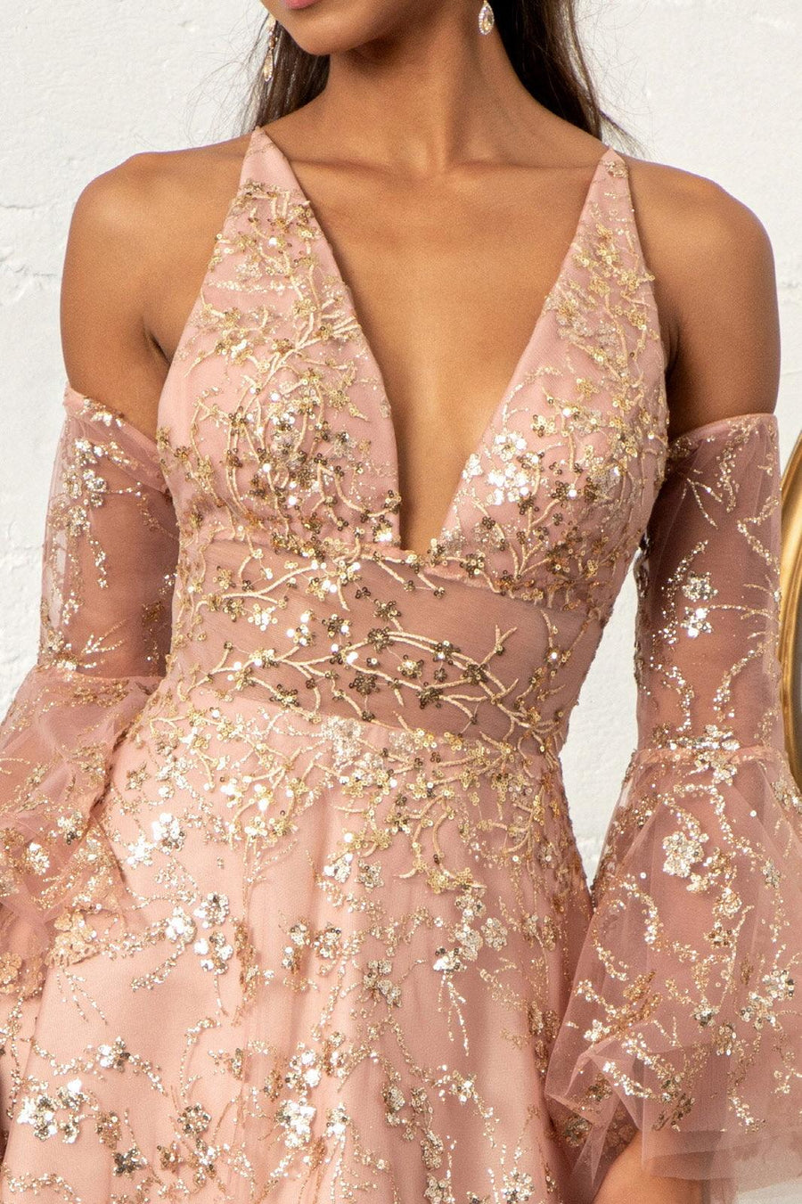 Long Formal Glitter Mesh Prom Dress - The Dress Outlet