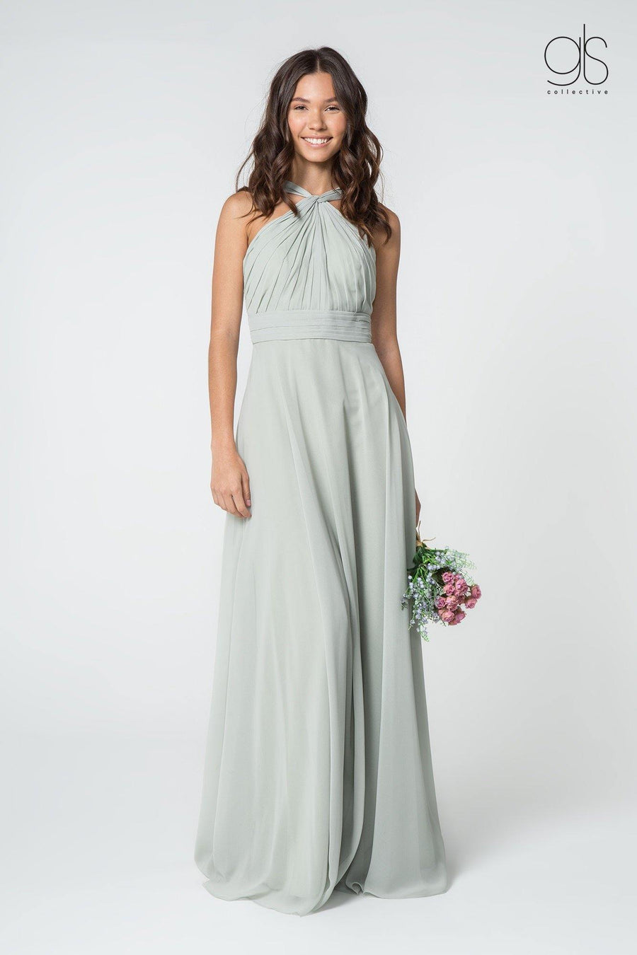 Long Formal Halter Bridesmaids Chiffon Prom Dress - The Dress Outlet Elizabeth K