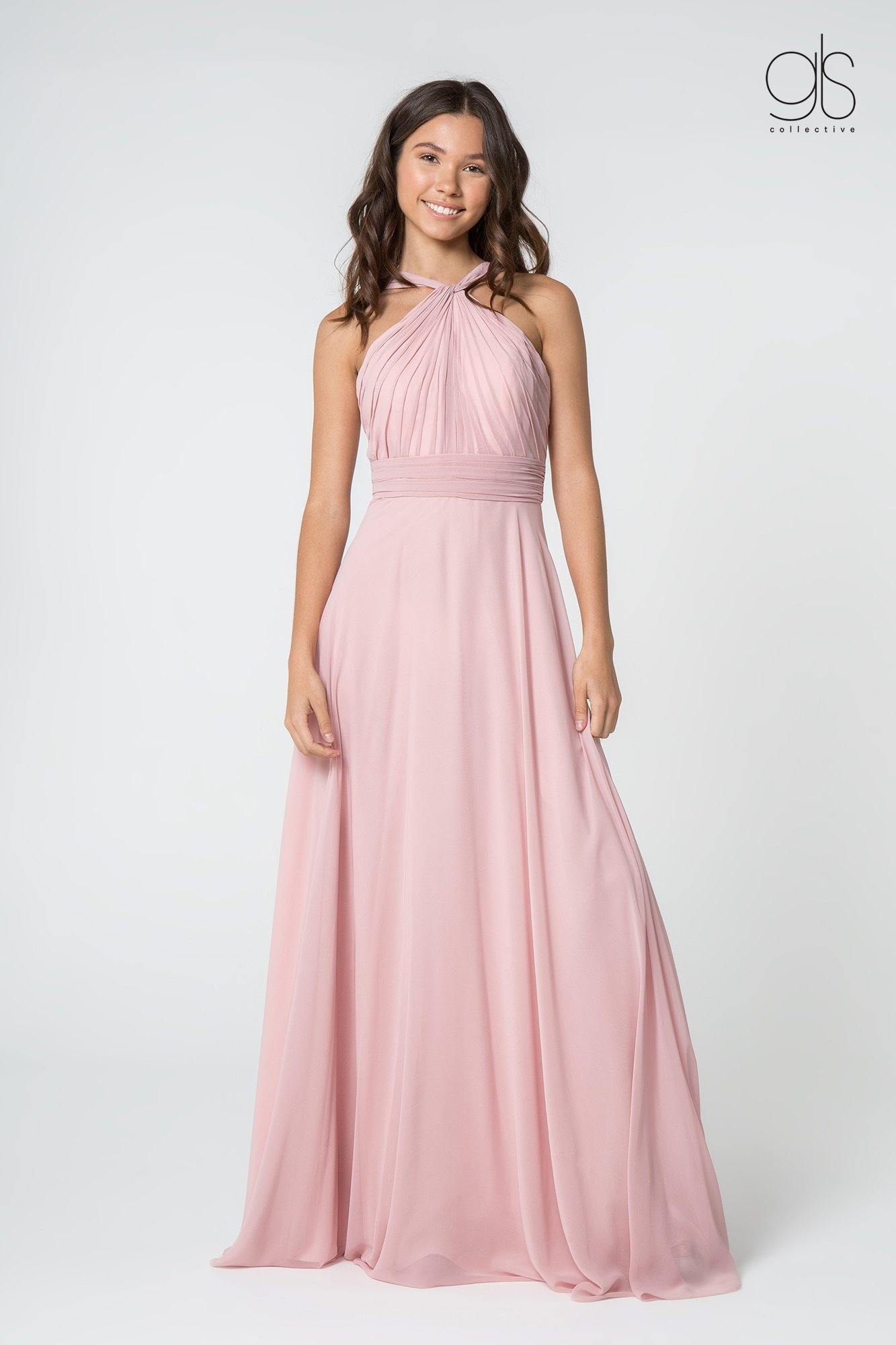 Long Formal Halter Bridesmaids Chiffon Prom Dress - The Dress Outlet Elizabeth K