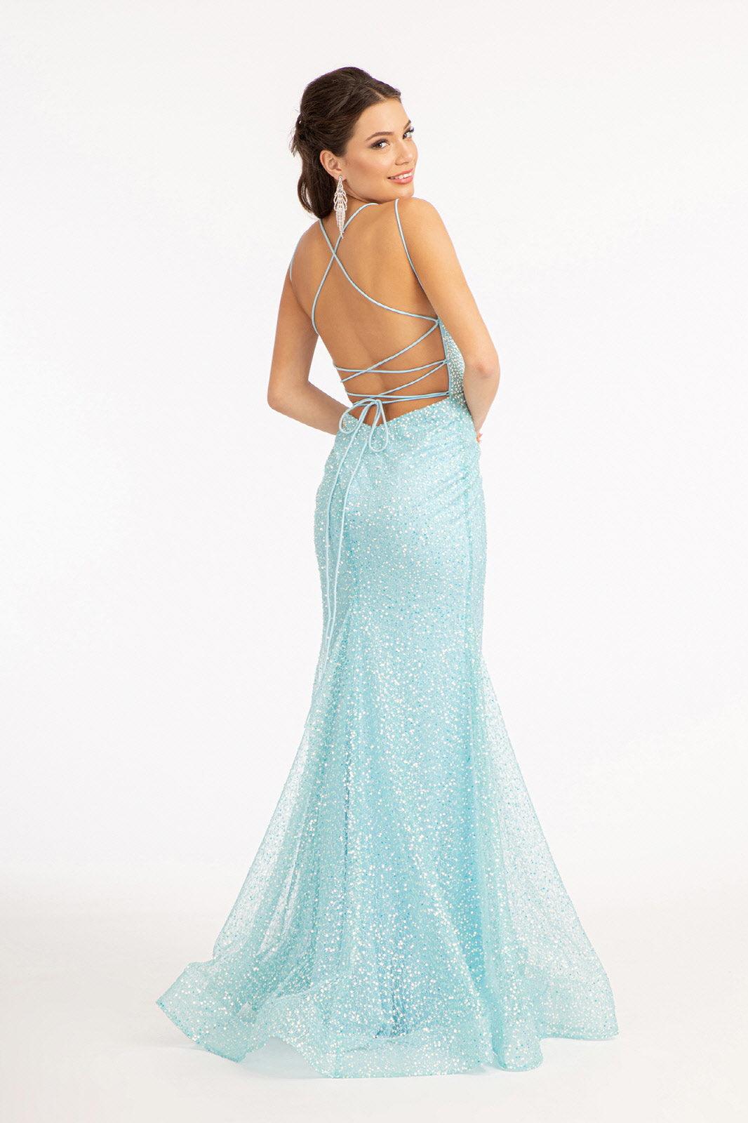 Long Formal Mesh Mermaid Prom Dress - The Dress Outlet