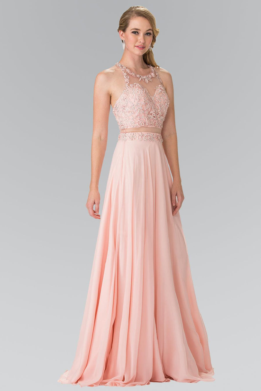 Long Formal Mock Two Piece Prom Dress - The Dress Outlet Elizabeth K