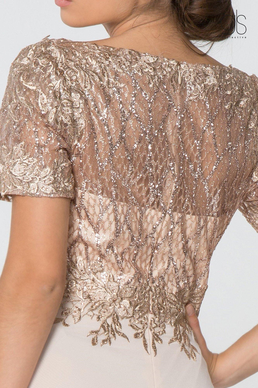 Long Formal Mother of the Bride Metallic Lace Chiffon Dress - The Dress Outlet Elizabeth K