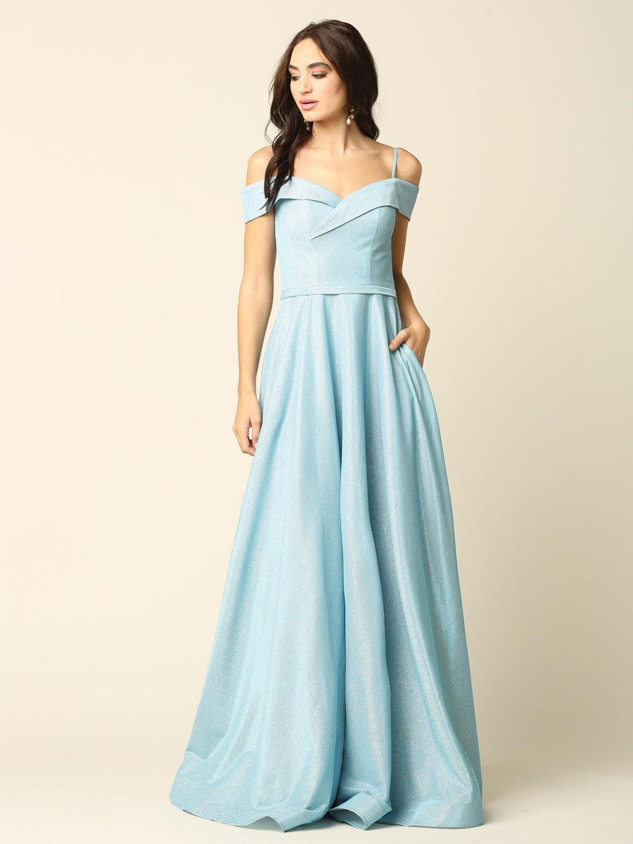 Prom Dresses Long Formal Off Shoulder Glitter Ball Gown Aqua