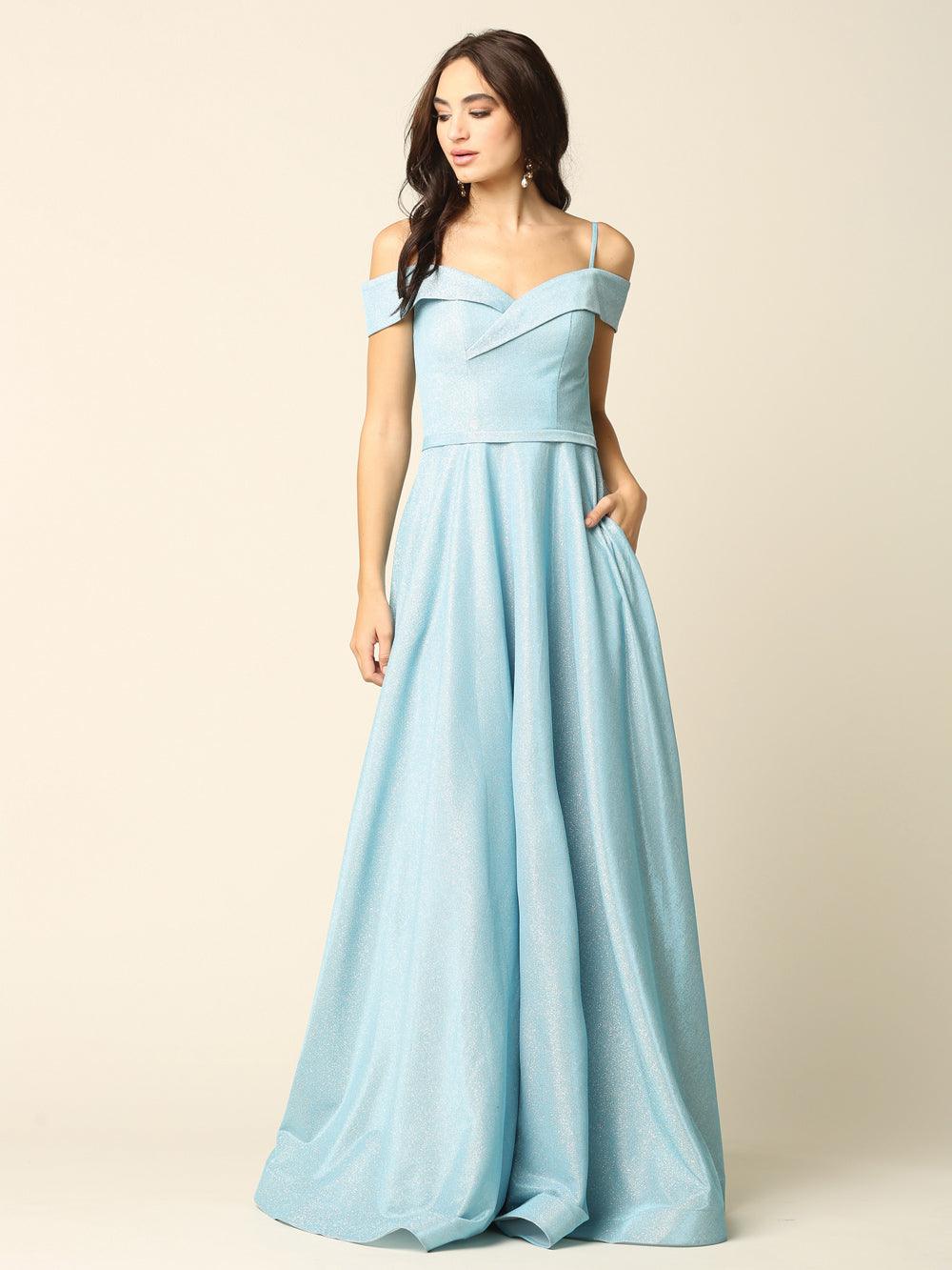 Prom Dresses Long Formal Off Shoulder Glitter Ball Gown Aqua