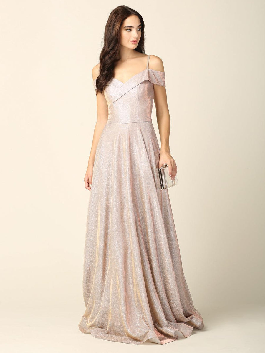 Prom Dresses Long Formal Off Shoulder Glitter Ball Gown Mocha