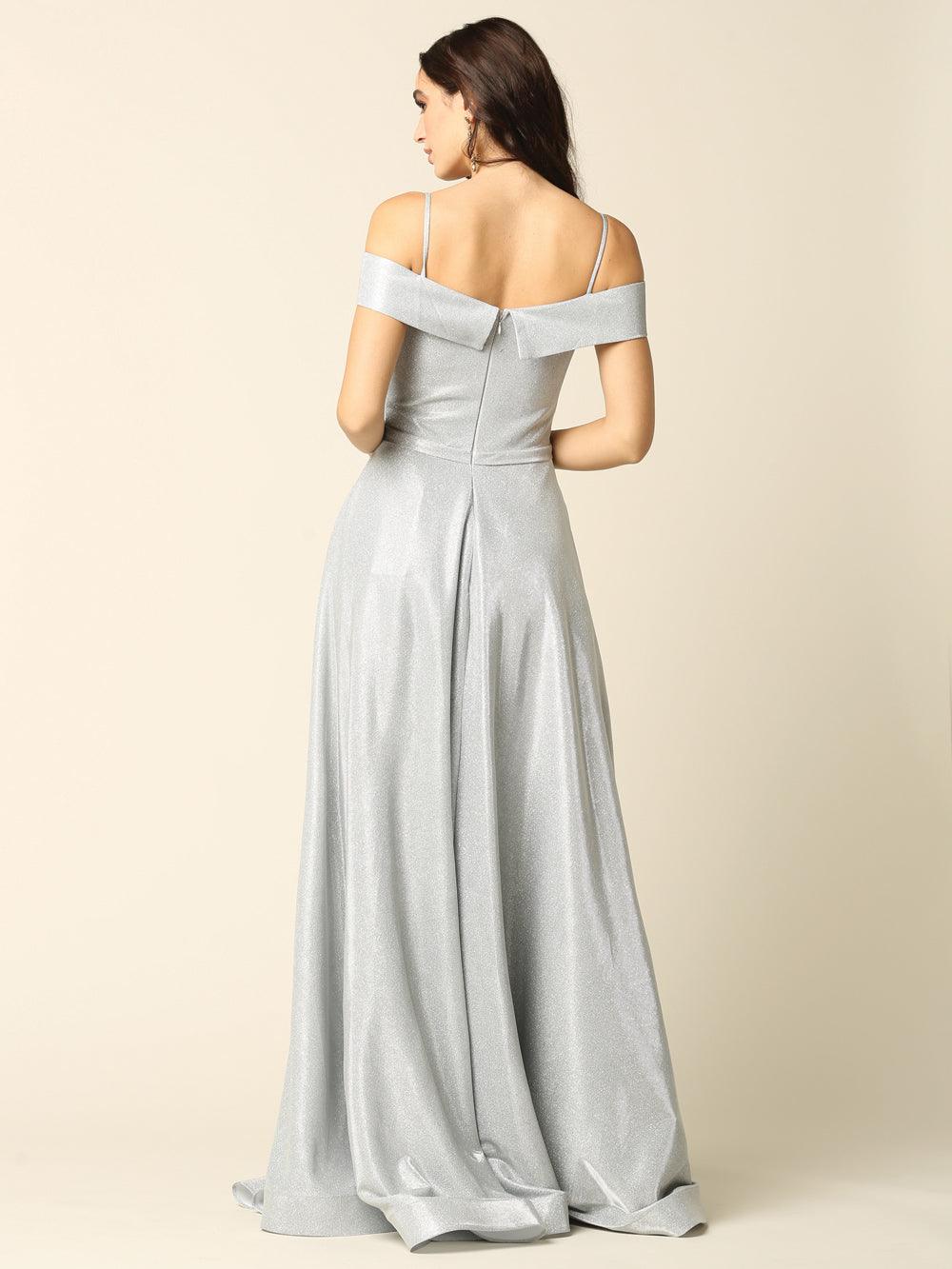 Prom Dresses Long Formal Off Shoulder Glitter Ball Gown Silver