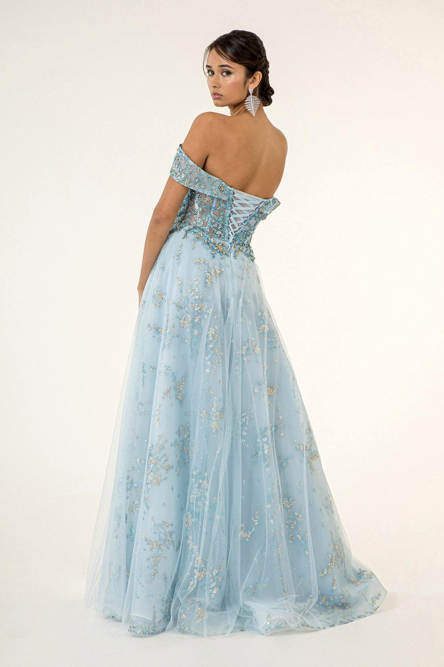 Long Formal Off Shoulder Glitter Evening Prom Dress - The Dress Outlet