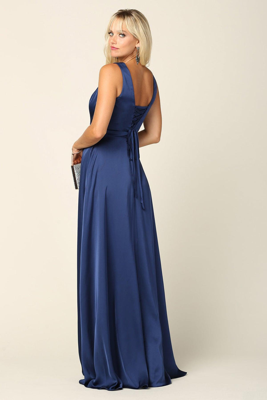Long Formal Sleeveless Satin Bridesmaids Dress - The Dress Outlet