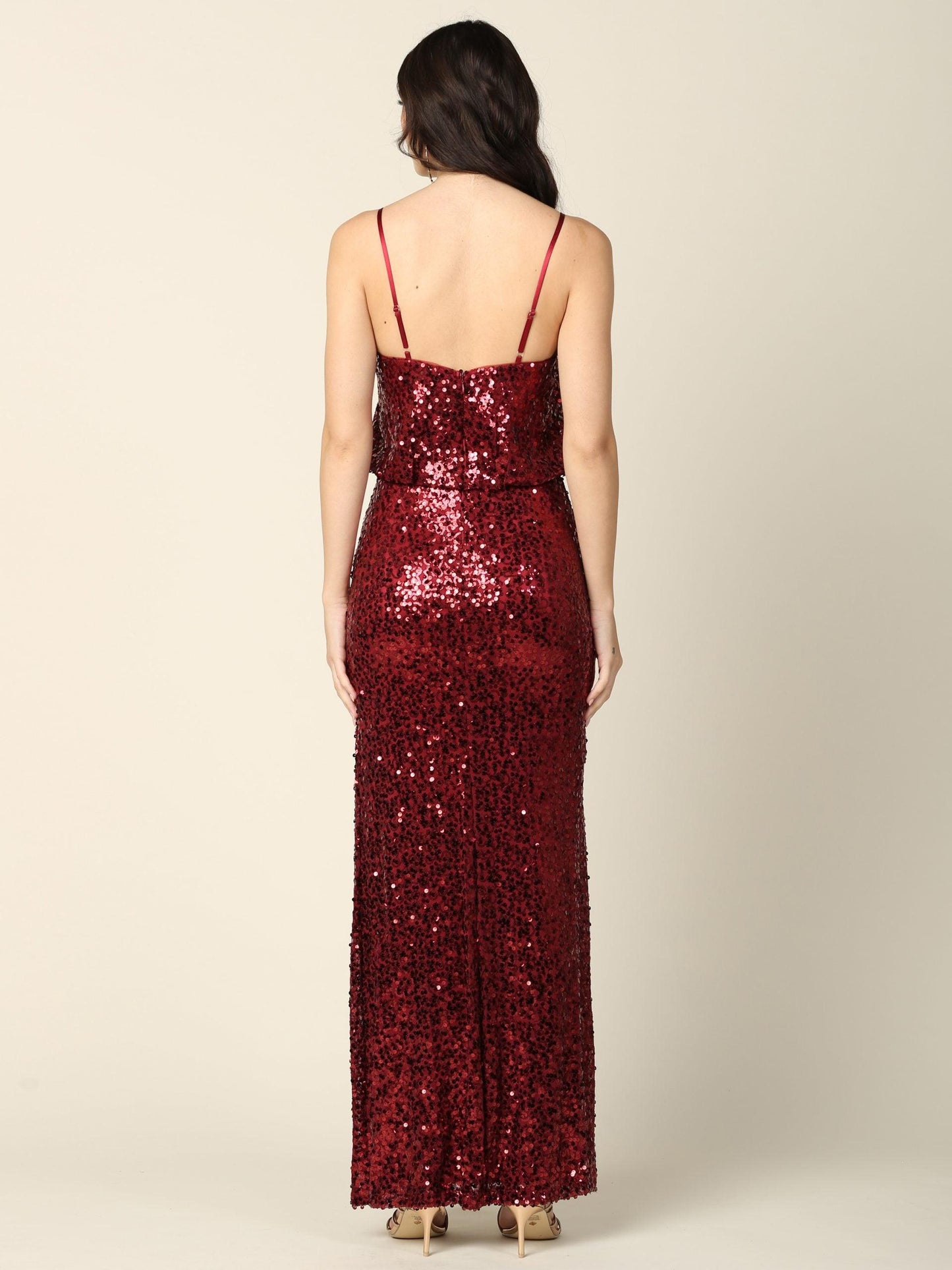 Long Formal Spaghetti Strap Fitted Evening Dress - The Dress Outlet