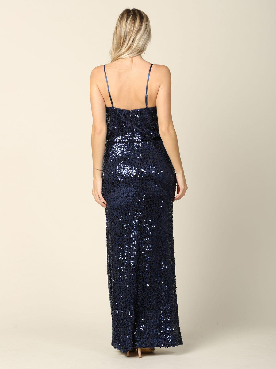 Long Formal Spaghetti Strap Fitted Evening Dress - The Dress Outlet