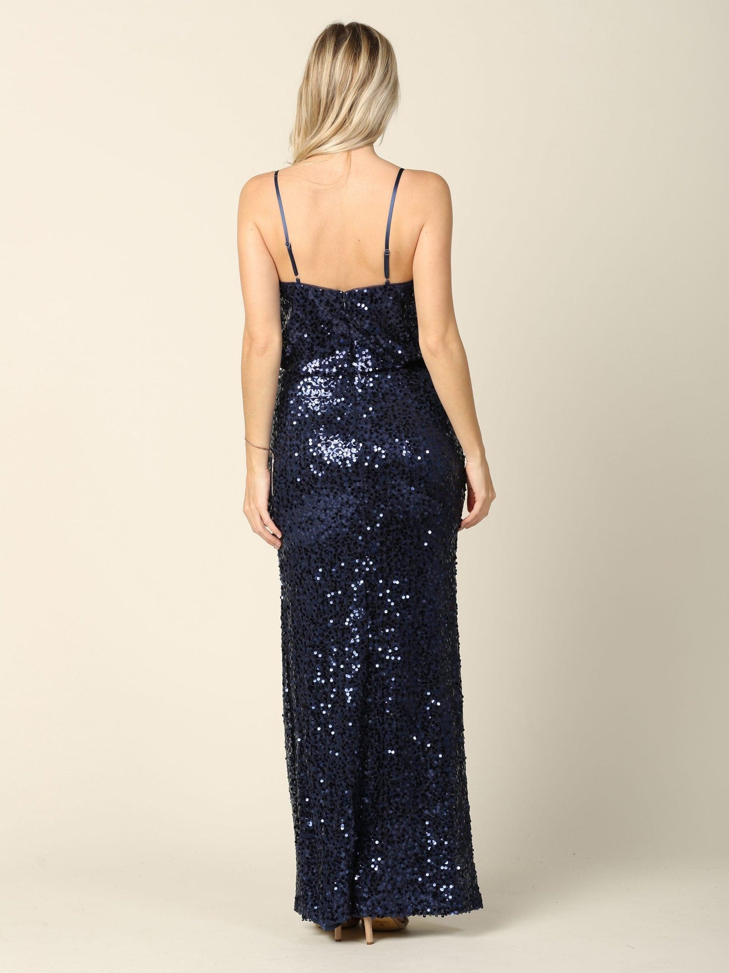 Long Formal Spaghetti Strap Fitted Evening Dress - The Dress Outlet